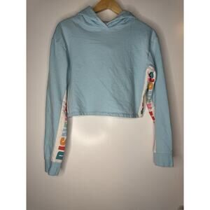 Disney Womens Magic Cropped Hoodie Sweater Small Light Blue Sweatshirt Logo